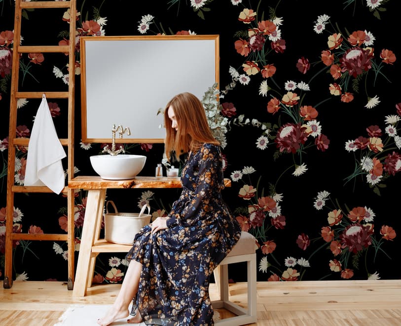 Chinese Red Floral Wallpaper Mural