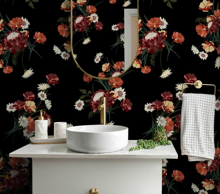 Chinese Red Floral Wallpaper Mural