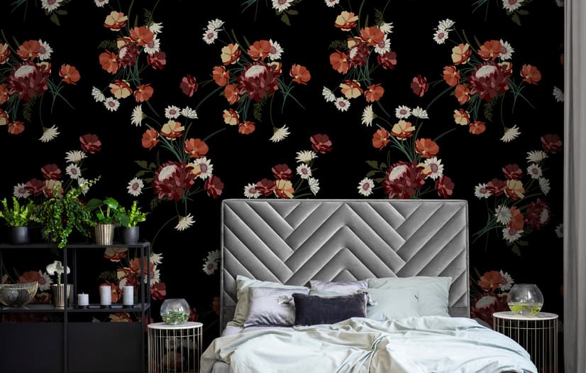 Chinese Red Floral Wallpaper Mural