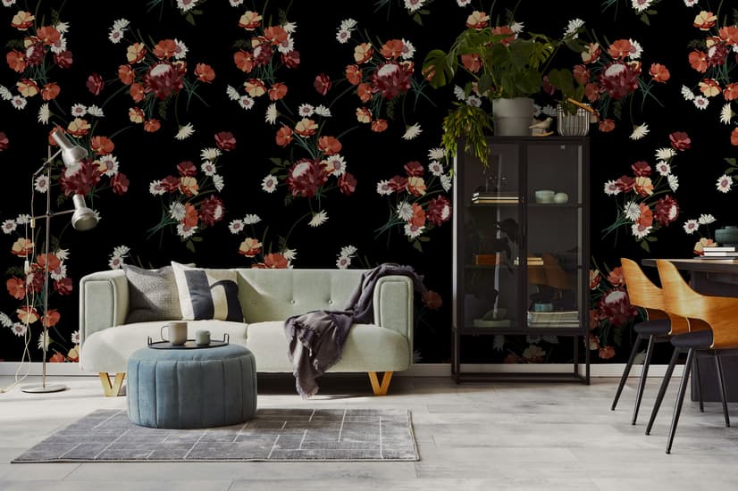 Chinese Red Floral Wallpaper Mural