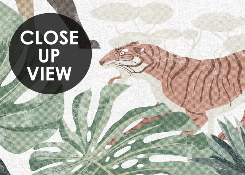 Retro Wild Animals with Tropical Leaves Wallpaper Mural
