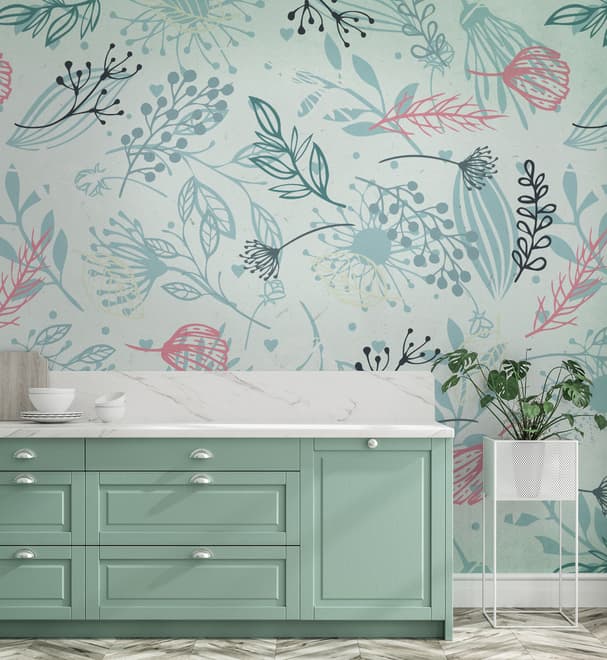 Drawing Leaves Wallpaper Mural