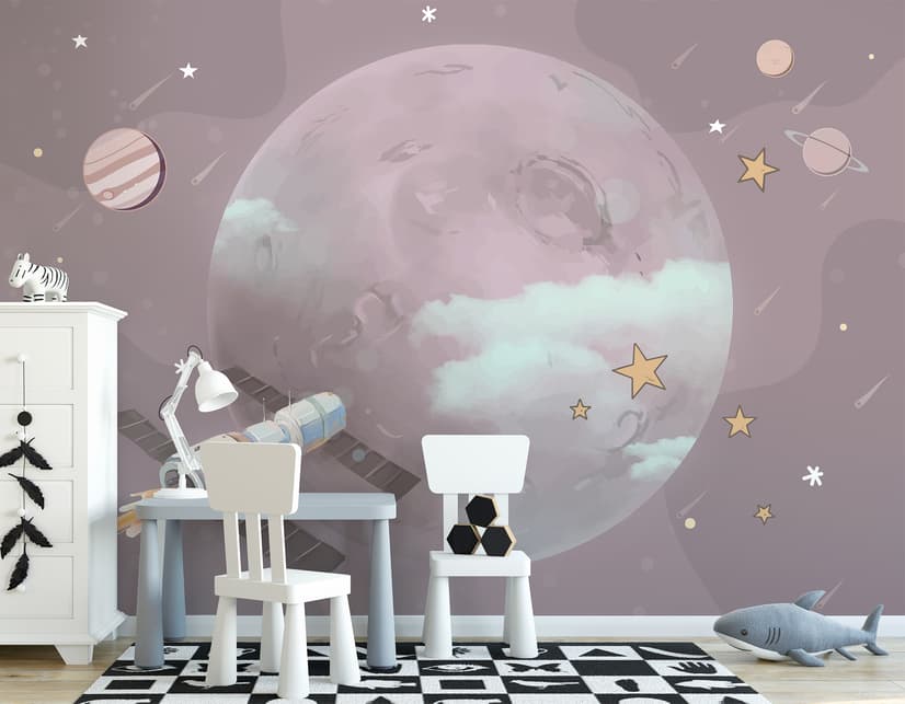 Cartoon Planets and Starry Space Wallpaper Mural