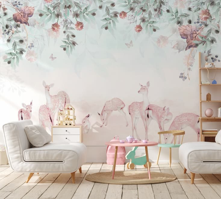 Deer in the Floral Garden Wallpaper Mural