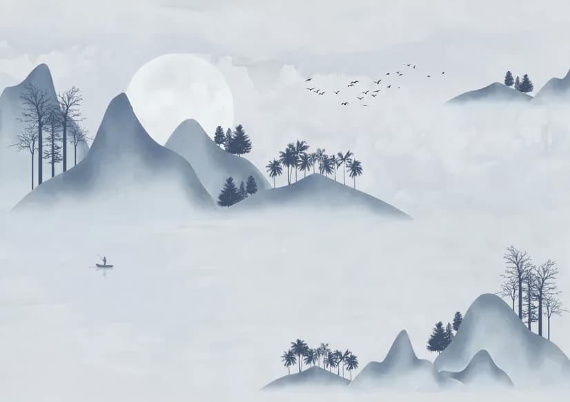 Watercolor Mountain Landscape Wallpaper Mural