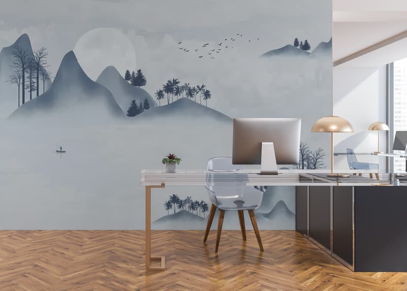 Watercolor Mountain Landscape Wallpaper Mural