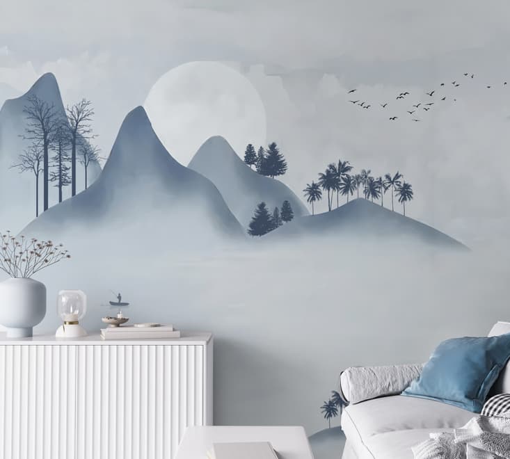 Watercolor Mountain Landscape Wallpaper Mural