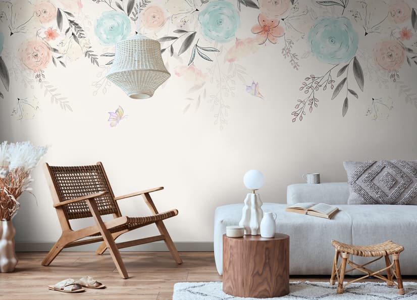 Vintage Soft Blue Vine Flowers Wallpaper Mural