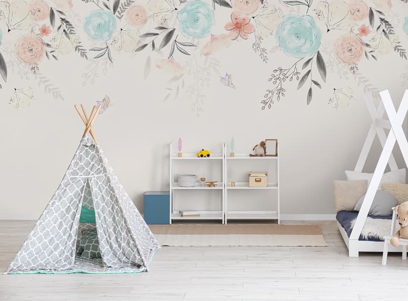 Vintage Soft Blue Vine Flowers Wallpaper Mural