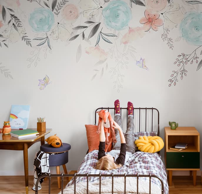Vintage Soft Blue Vine Flowers Wallpaper Mural