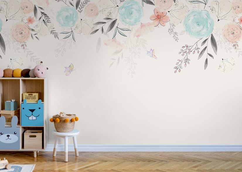Vintage Soft Blue Vine Flowers Wallpaper Mural