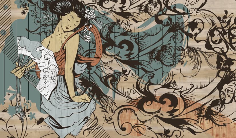 Retro Japanese Artistic Girl Wallpaper Mural