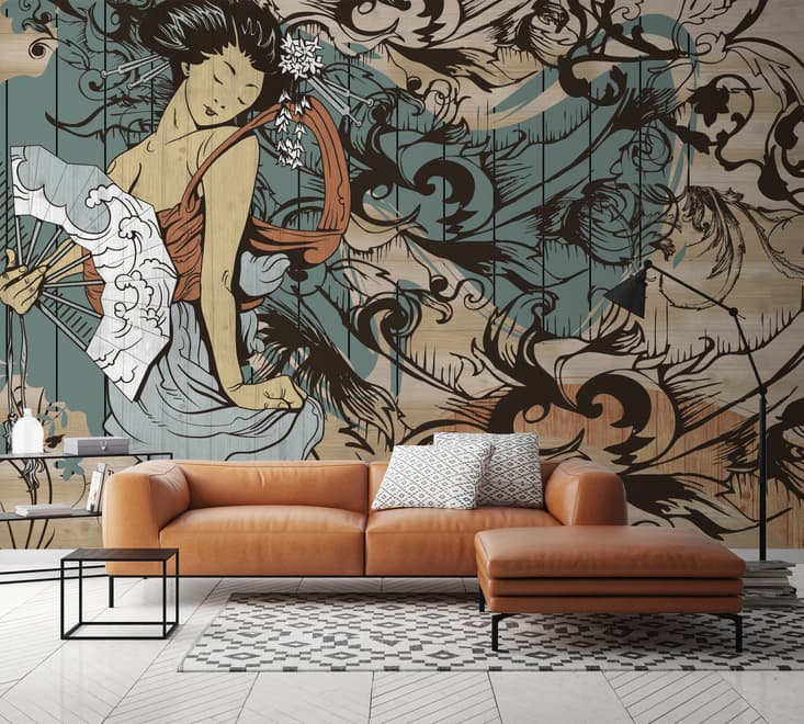 Retro Japanese Artistic Girl Wallpaper Mural