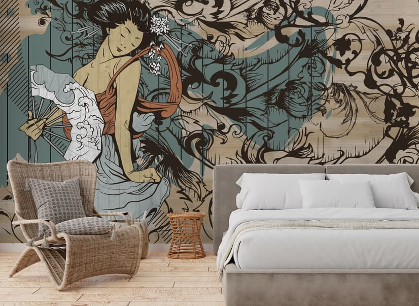 Retro Japanese Artistic Girl Wallpaper Mural