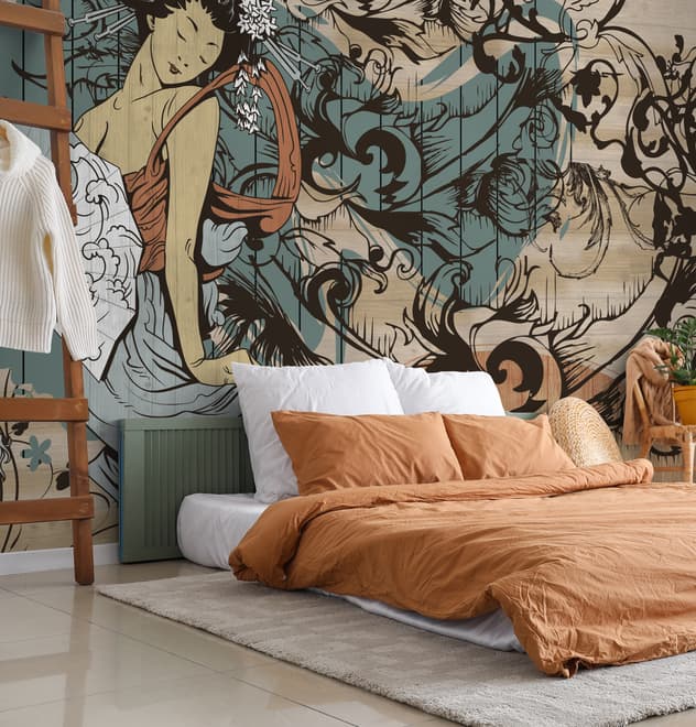 Retro Japanese Artistic Girl Wallpaper Mural