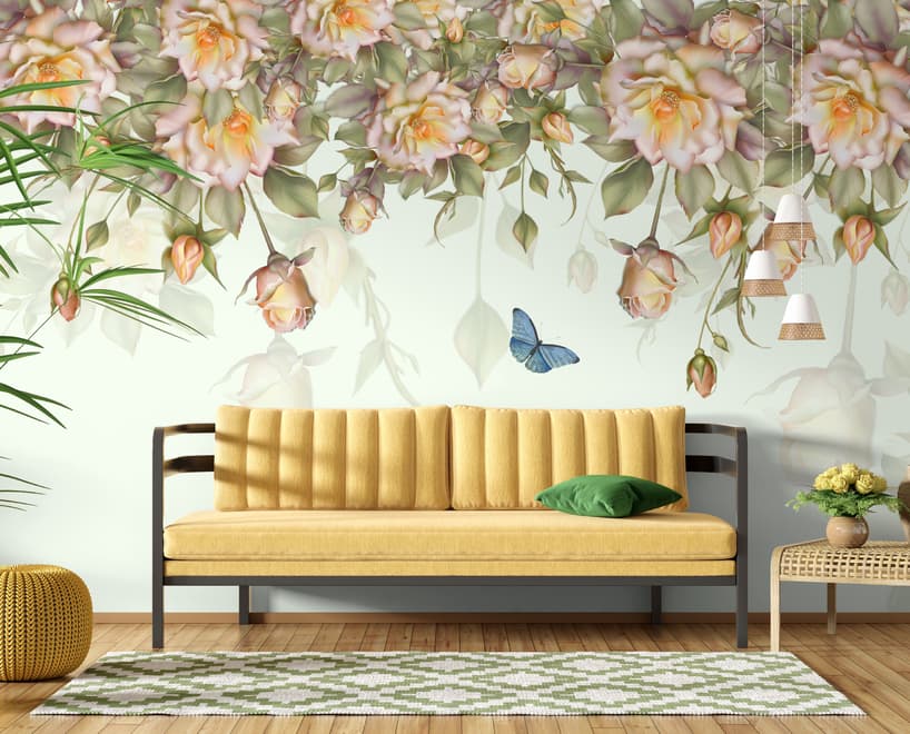 Papier peint panoramique roses orange vintage