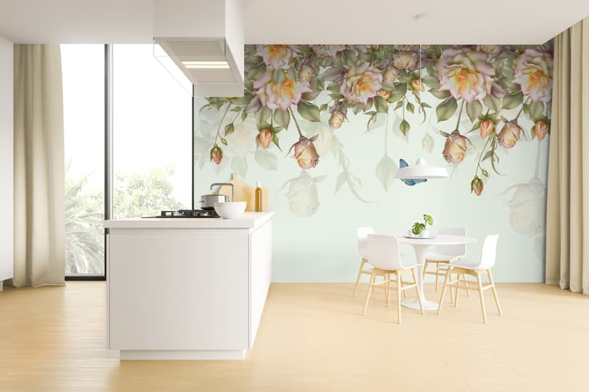 Vintage Orange Roses Wallpaper Mural