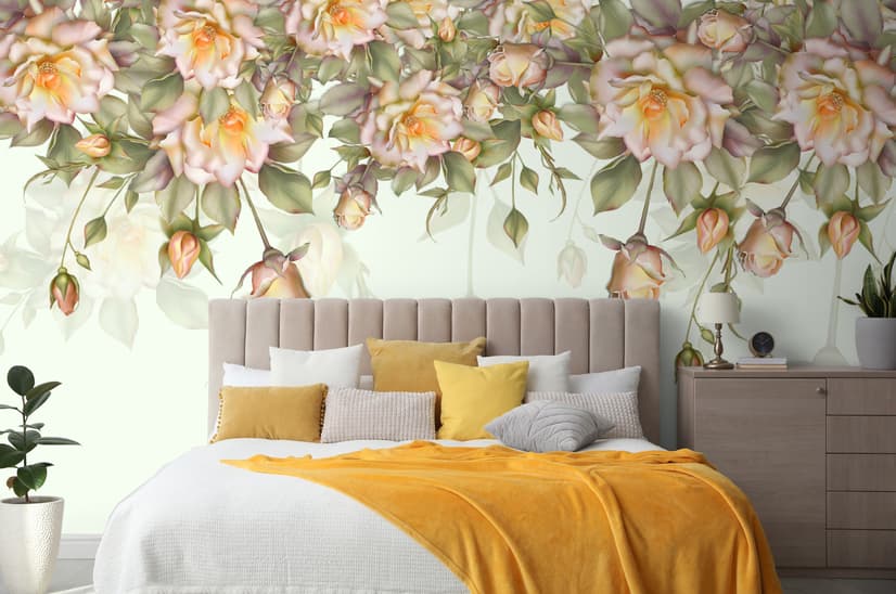 Vintage Orange Roses Wallpaper Mural