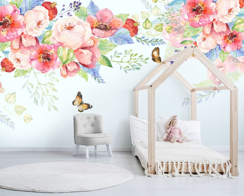 Pink Boho Vine Florals Wallpaper Mural