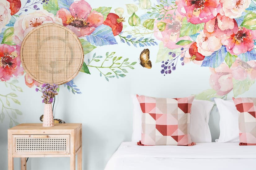 Pink Boho Vine Florals Wallpaper Mural