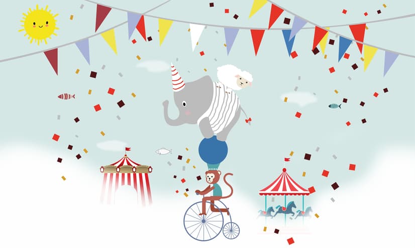 Colorful Circus with Animals Wallpaper Mural