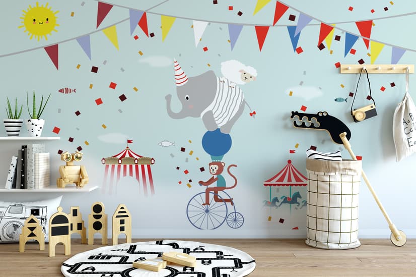 Colorful Circus with Animals Wallpaper Mural