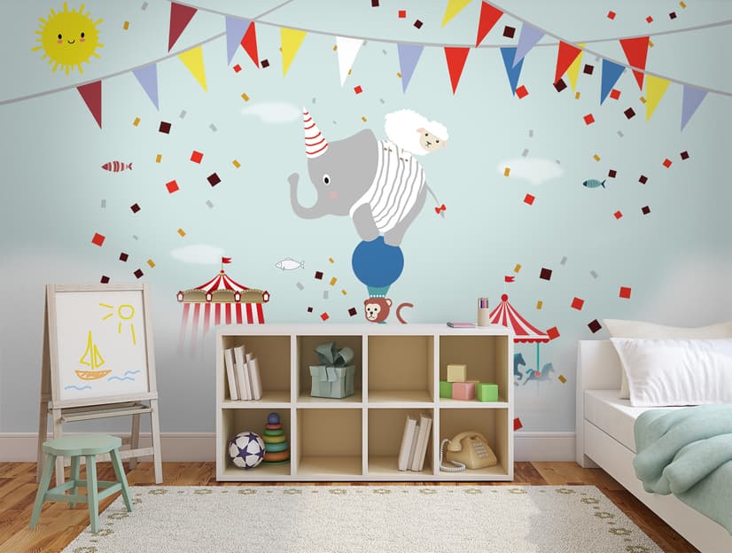 Colorful Circus with Animals Wallpaper Mural