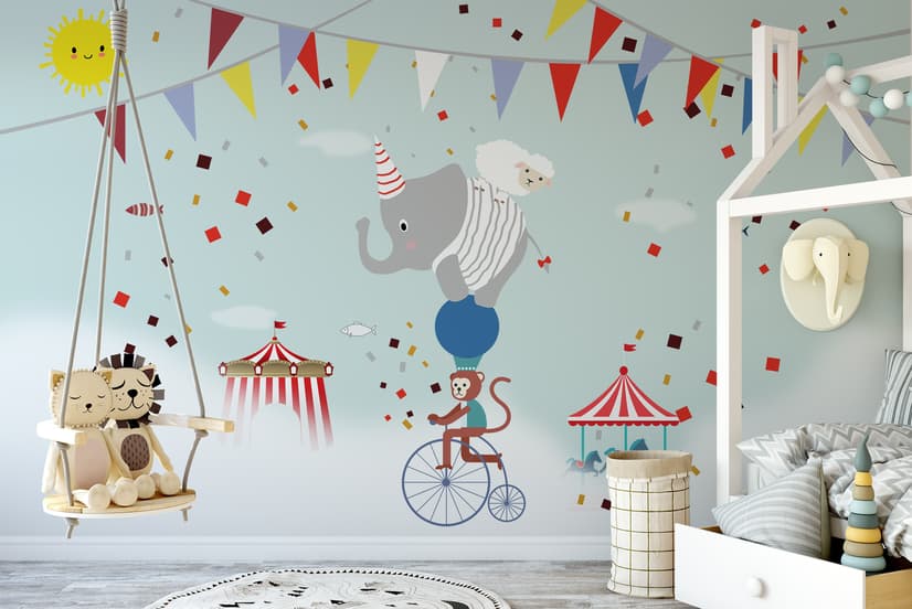 Colorful Circus with Animals Wallpaper Mural