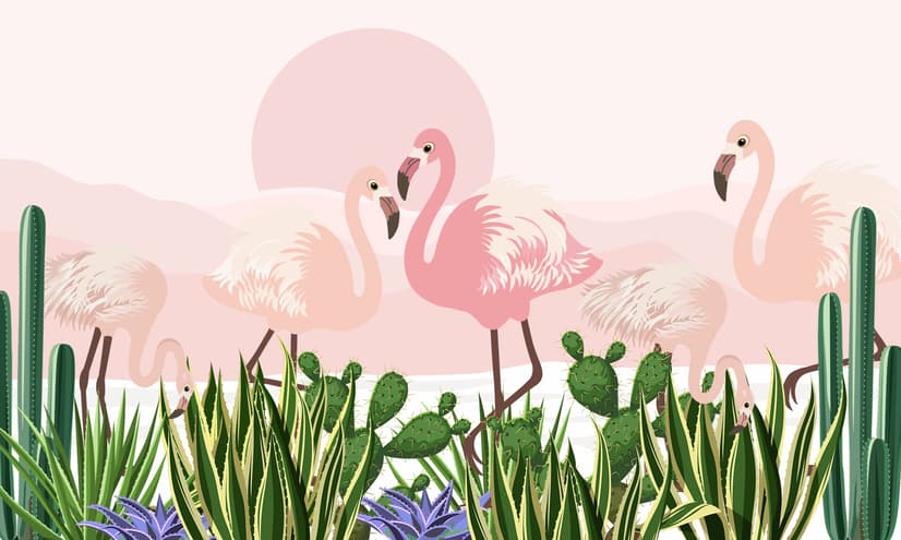 Fototapete Flamingo mit Kaktus