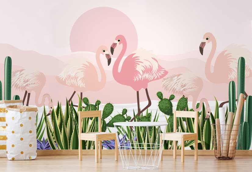 Fototapete Flamingo mit Kaktus
