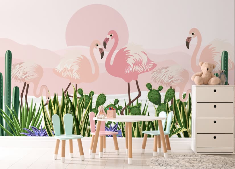 Fototapete Flamingo mit Kaktus