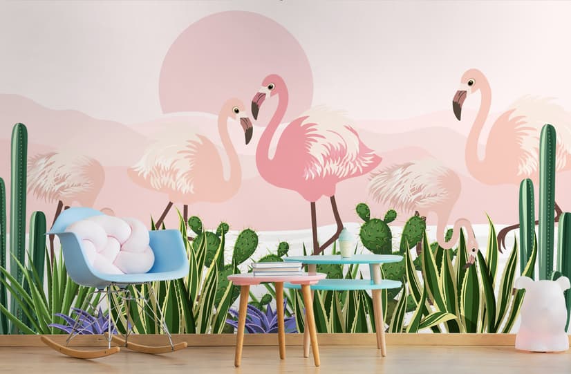 Fototapete Flamingo mit Kaktus