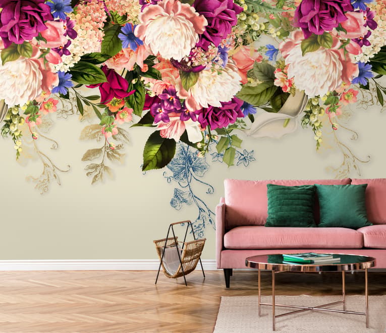 Classical Colorful Vine Flowers Wallpaper Mural