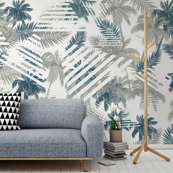 Papier peint panoramique vintage à motif de feuilles tropicales