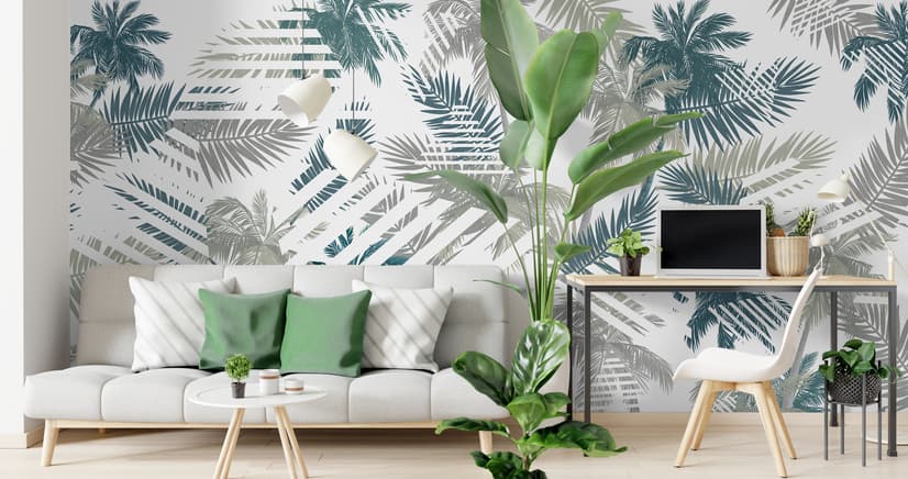 Papier peint panoramique vintage à motif de feuilles tropicales