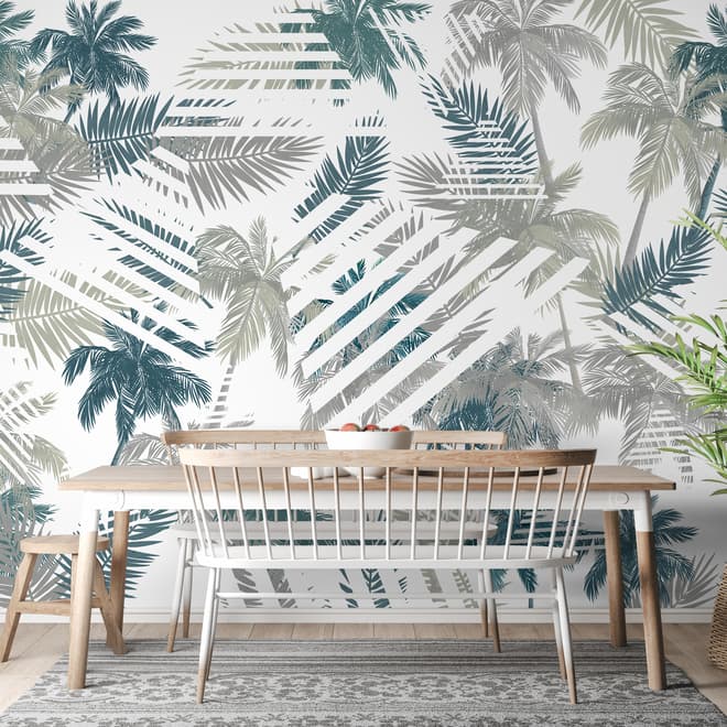 Papier peint panoramique vintage à motif de feuilles tropicales