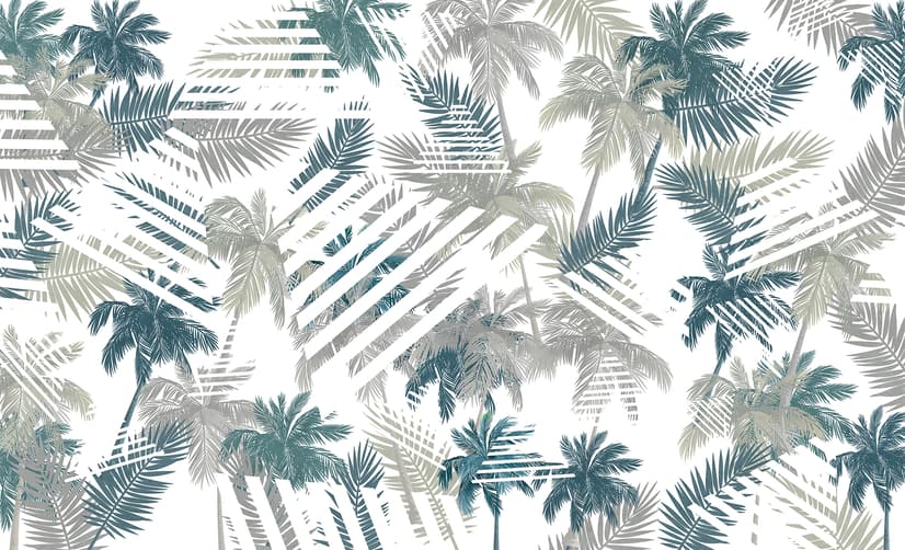 Papier peint panoramique vintage à motif de feuilles tropicales
