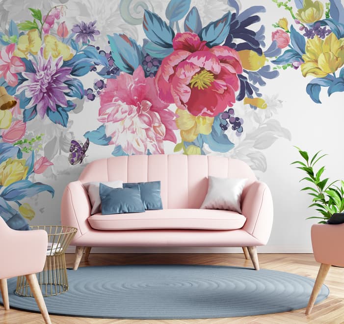 Watercolor Colorful Peony Flowers Wallpaper Mural