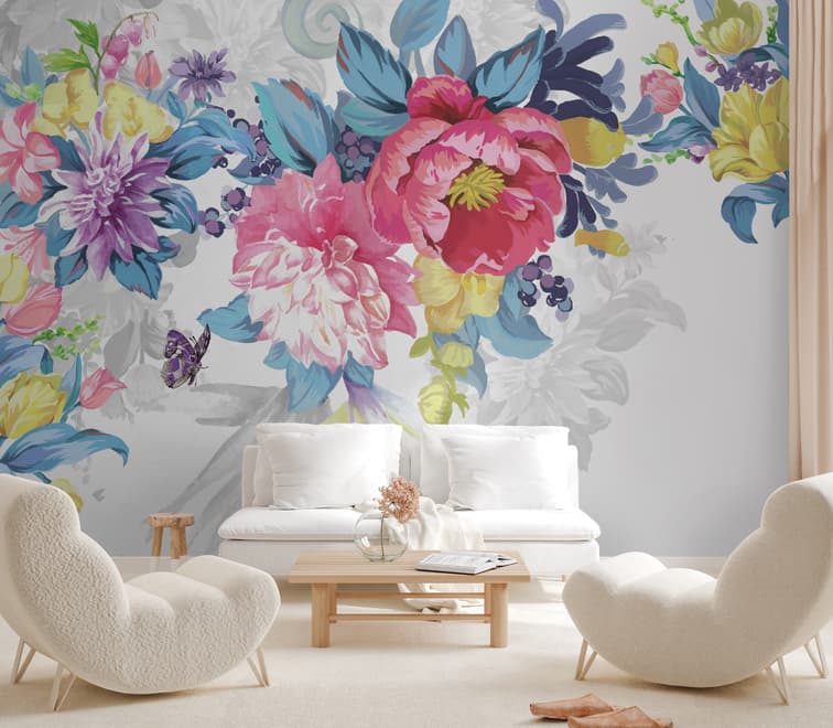 Watercolor Colorful Peony Flowers Wallpaper Mural