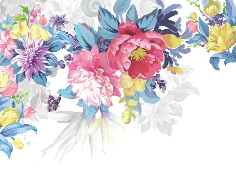 Watercolor Colorful Peony Flowers Wallpaper Mural