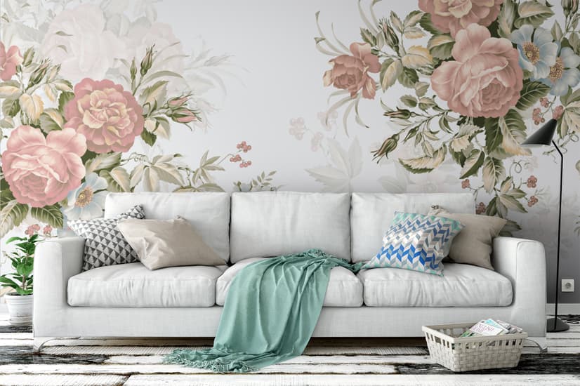 Vintage Pink Flowers Wallpaper Mural
