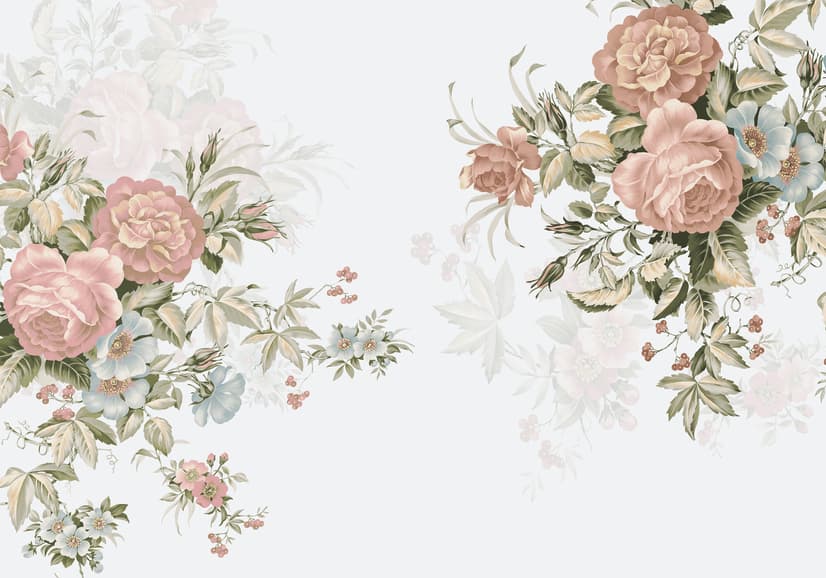 Vintage Pink Flowers Wallpaper Mural