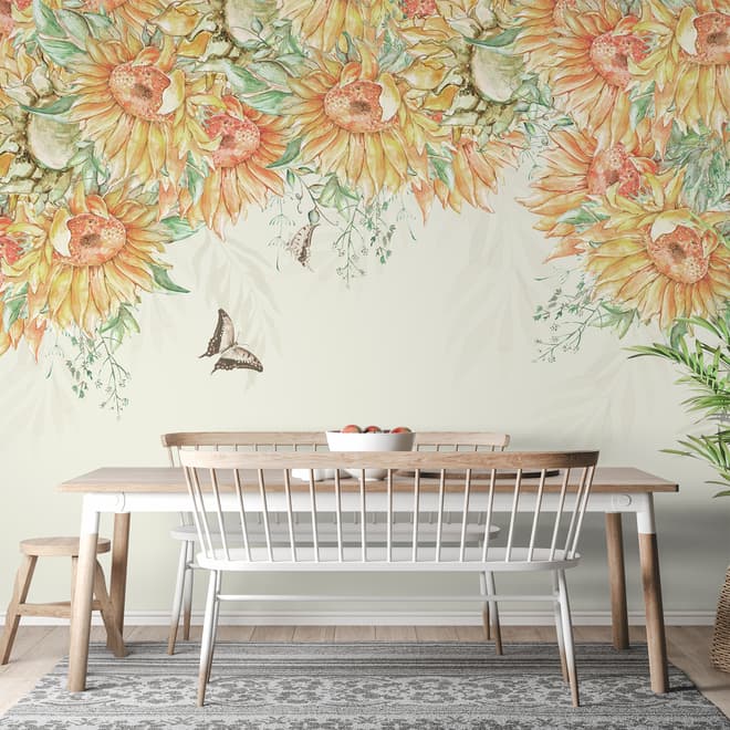 Drawing Art Sunflowers Wallpaper Mural