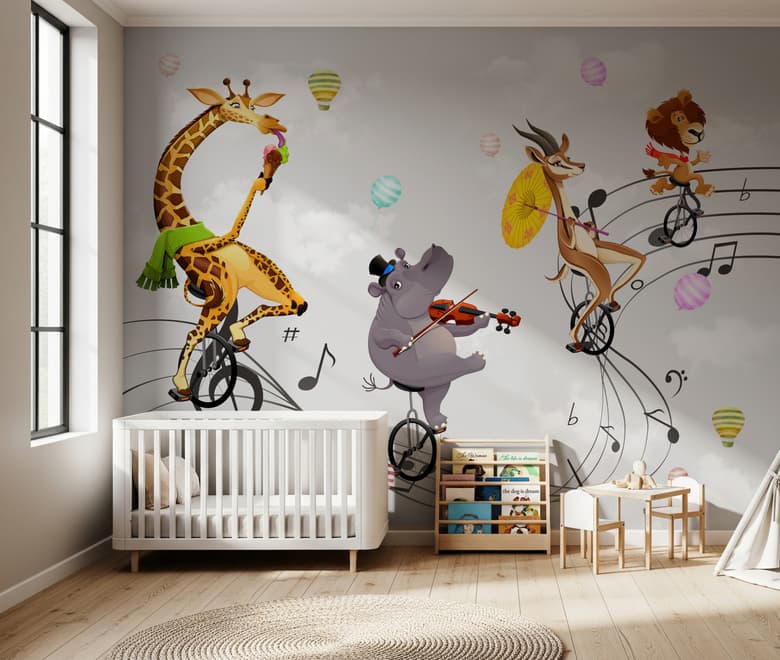 Cartoon Animal with Music Note Wallpaper Mural