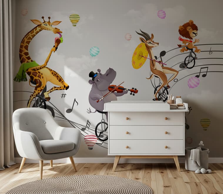 Cartoon Animal with Music Note Wallpaper Mural