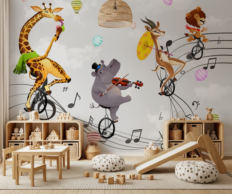 Cartoon Animal with Music Note Wallpaper Mural