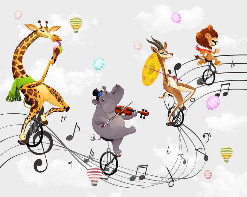 Cartoon Animal with Music Note Wallpaper Mural