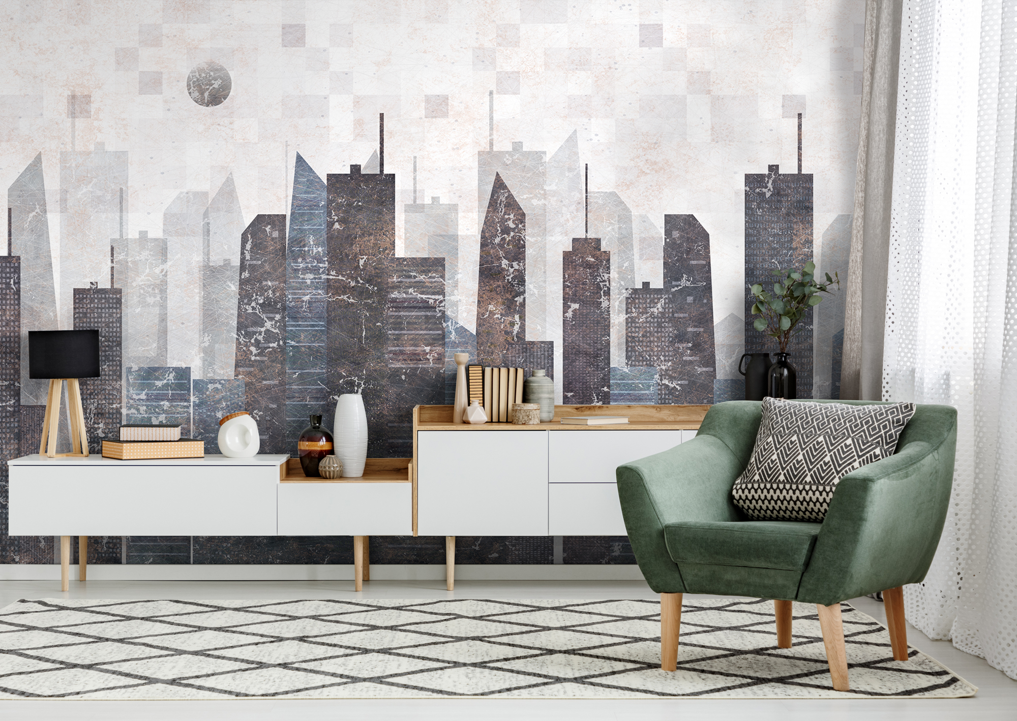 Vintage Geometric City Wallpaper Mural