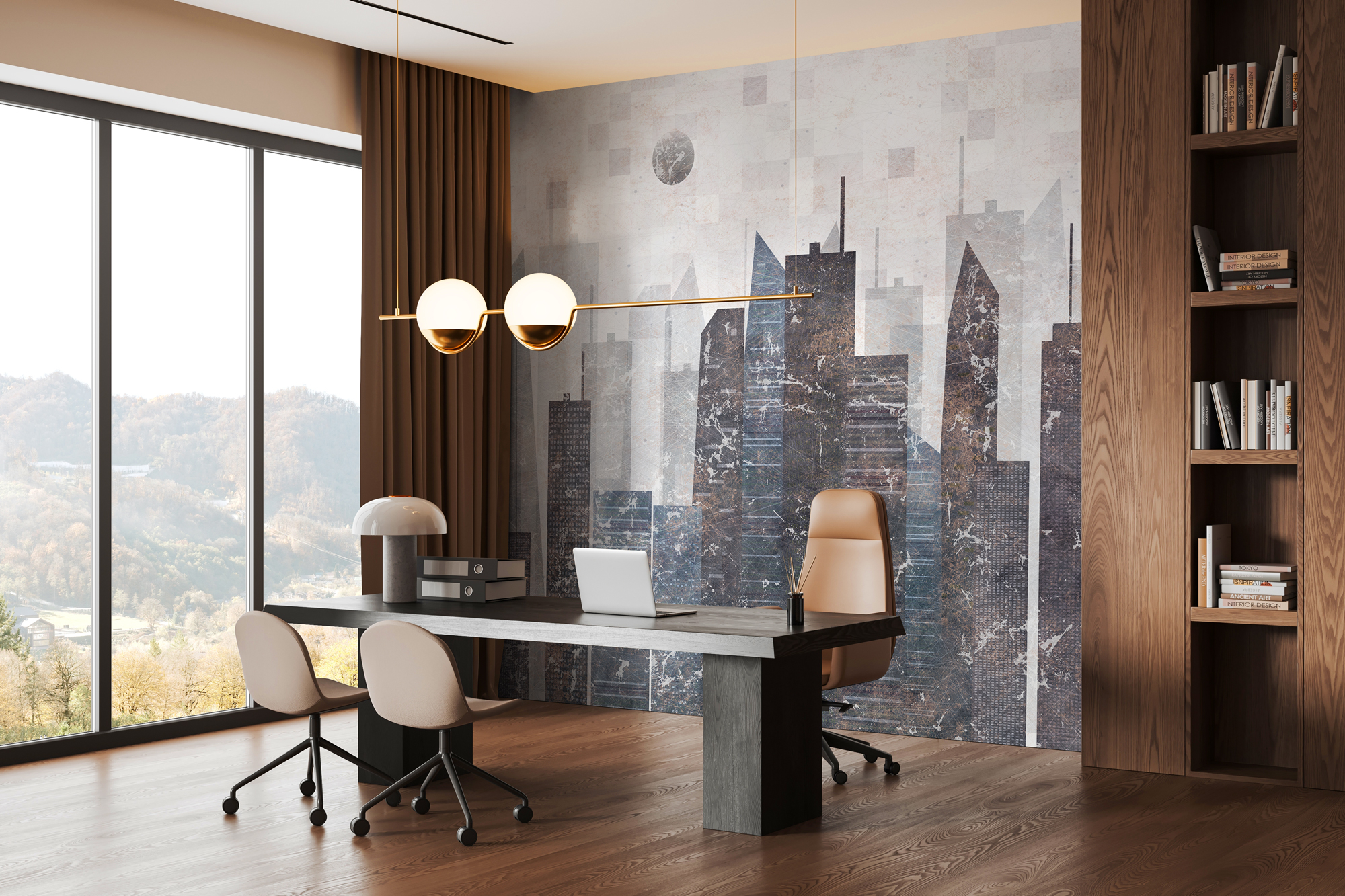 Vintage Geometric City Wallpaper Mural