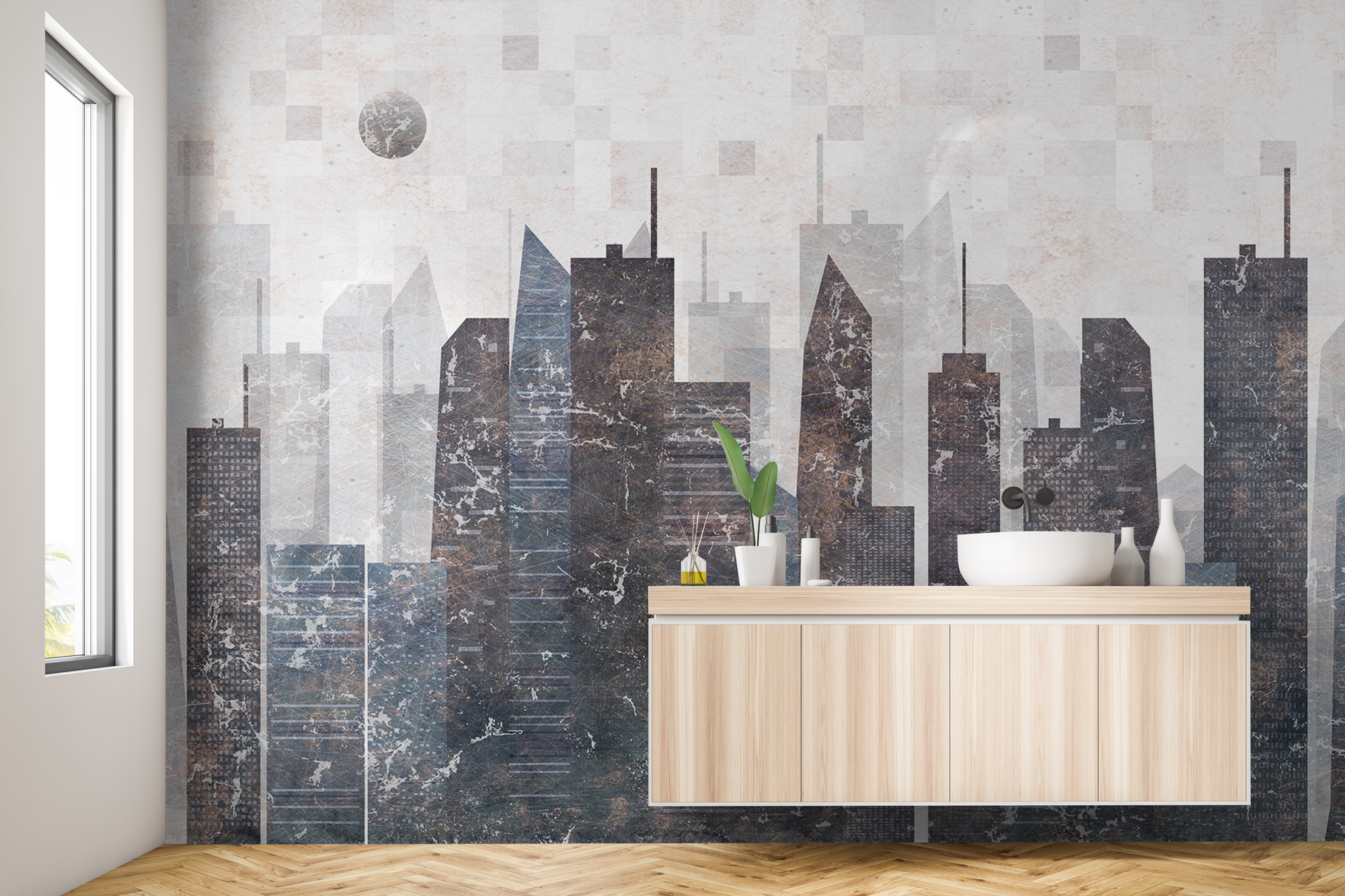 Vintage Geometric City Wallpaper Mural